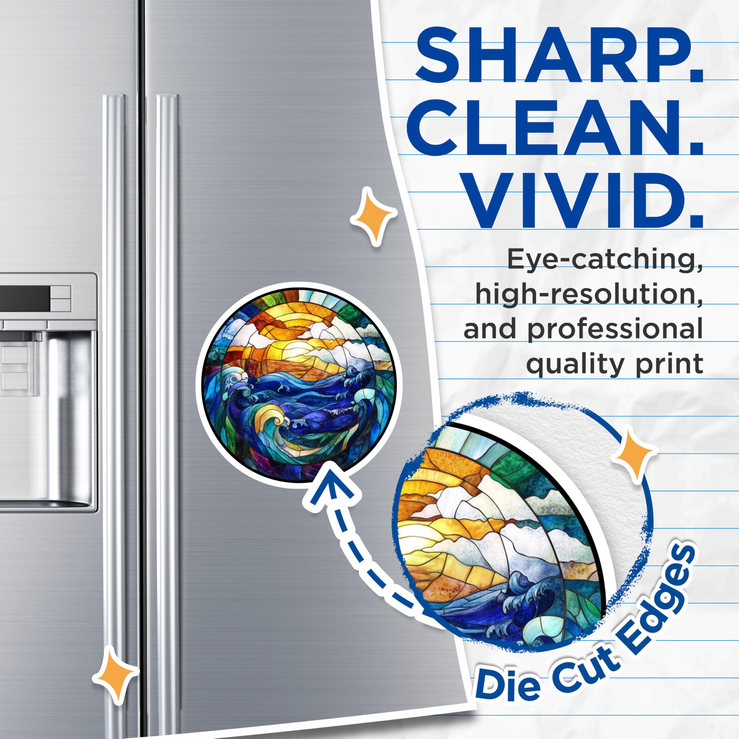 (2 Pack) Stained Glass Ocean Magnets - Sunset Wave Refrigerator Decor - Artistic Nature Home Accents - 5 Inches On Longest Side - Thick Durable Magnet - Made in USA - MAG29148