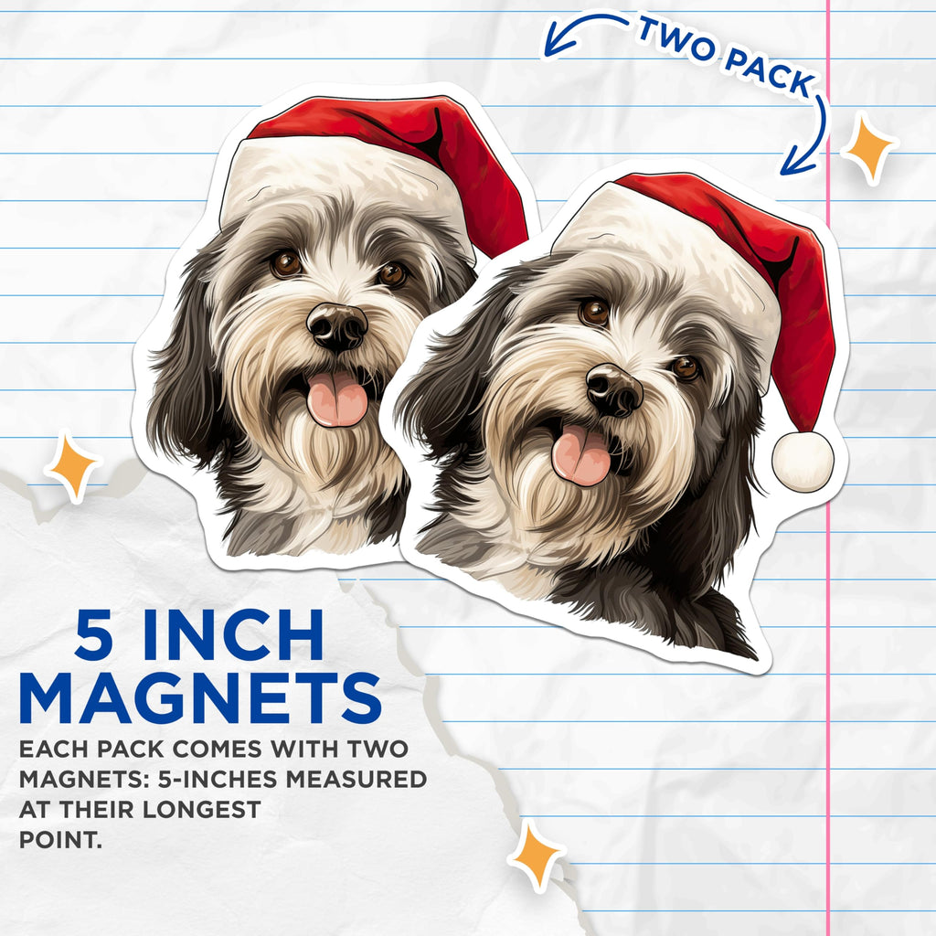 (2 Pack) Havanese Christmas Dog Magnets - Santa Hat Puppy Fridge Decor - Festive Animal Pet Lover Accent - 5 Inches On Longest Side - Thick Durable Magnet - Made in USA - MAG29362