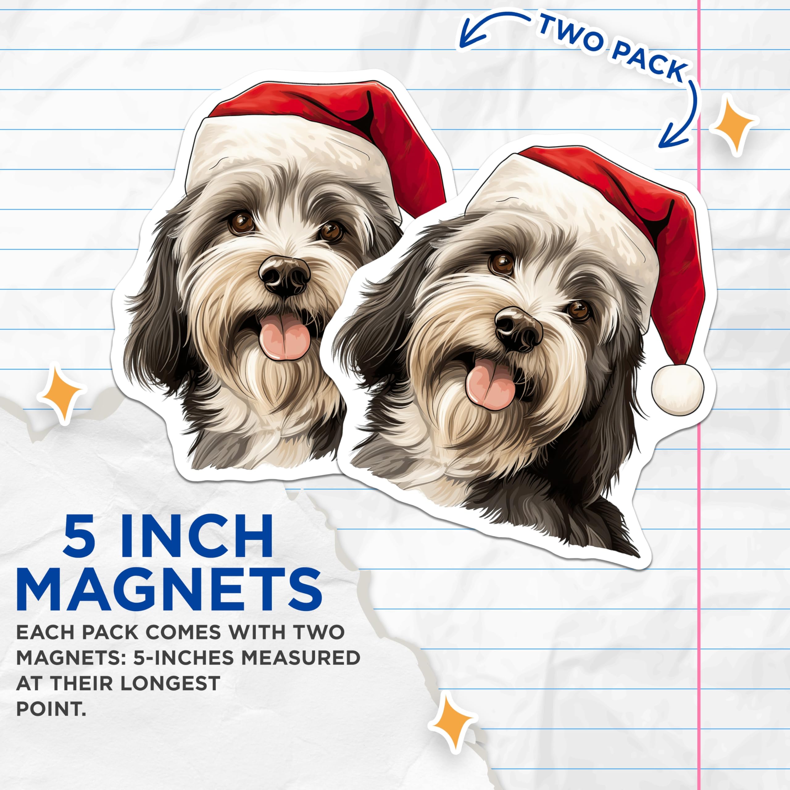 (2 Pack) Havanese Christmas Dog Magnets - Santa Hat Puppy Fridge Decor - Festive Animal Pet Lover Accent - 5 Inches On Longest Side - Thick Durable Magnet - Made in USA - MAG29362