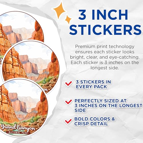 (3 Pack) Grand Canyon Decals - National Park Decal - Travel Decals - 3 Inches On Longest Side - Easy Peel & Apply - Made in USA - 3MCS0502
