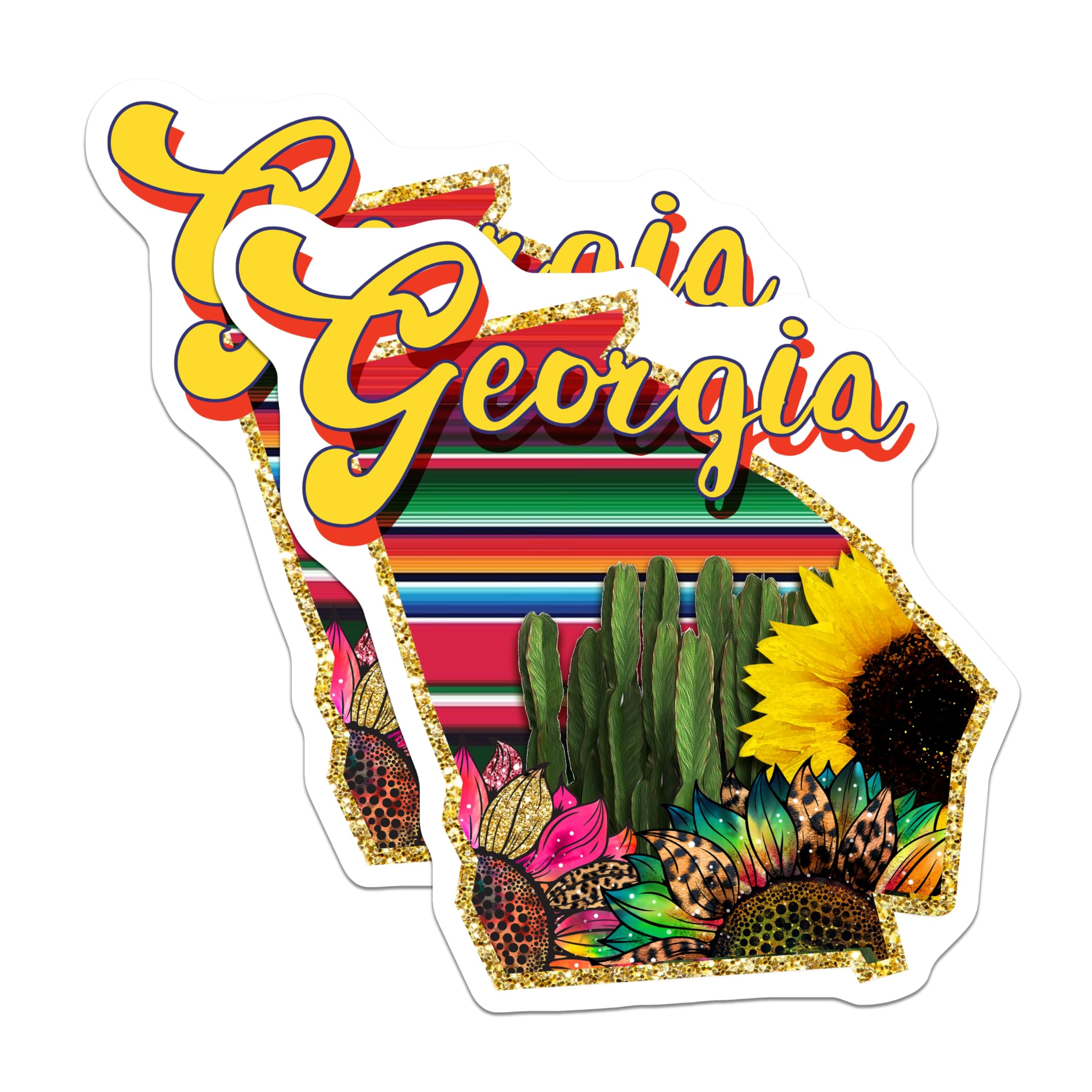 (2 Pack) Georgia State Pride Stickers - Southern Decor - Cactus Sunflowers Decals - 5" On Longest Side - Sticks to Smooth Flat Surfaces - Made in USA - BMCS17399