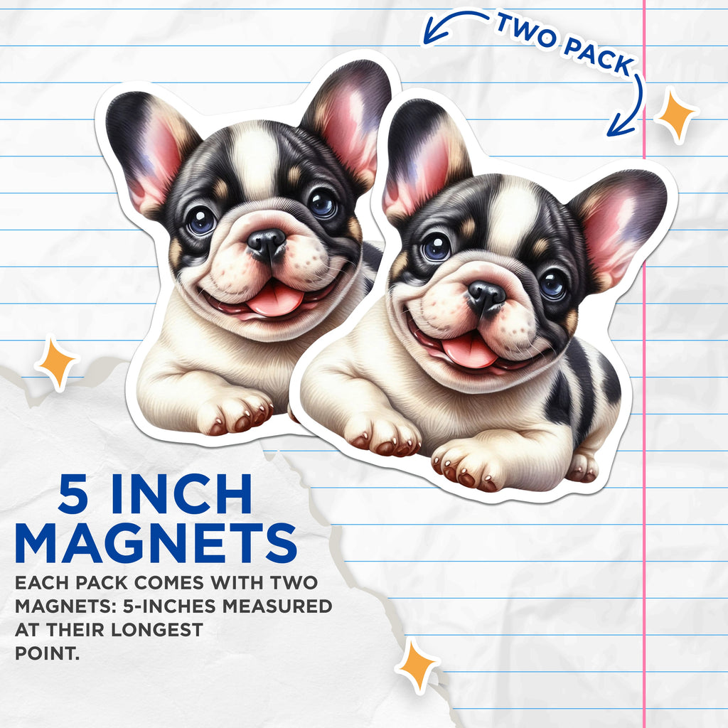 (2 Pack) French Bulldog Magnets - Cute Frenchie Puppy - Pet Lover Decor - 5 Inches On Longest Side - Thick Durable Magnet - Made in USA - MAG39203