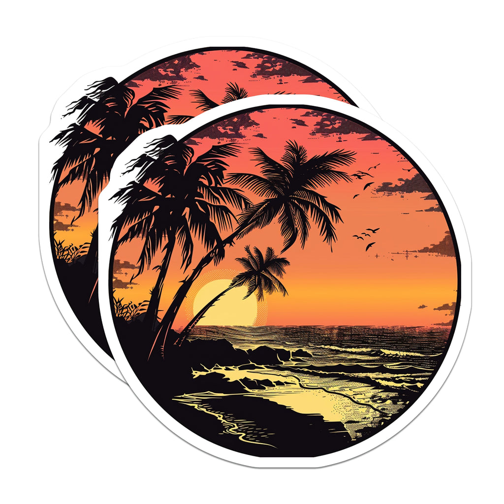 (2 Pack) Tropical Sunset Magnets - Palm Tree Beach Scene - Coastal Refrigerator Decor - Island Life Kitchen Accent - 5 Inches On Longest Side - Thick Durable Magnet - Made in USA - MAG36759