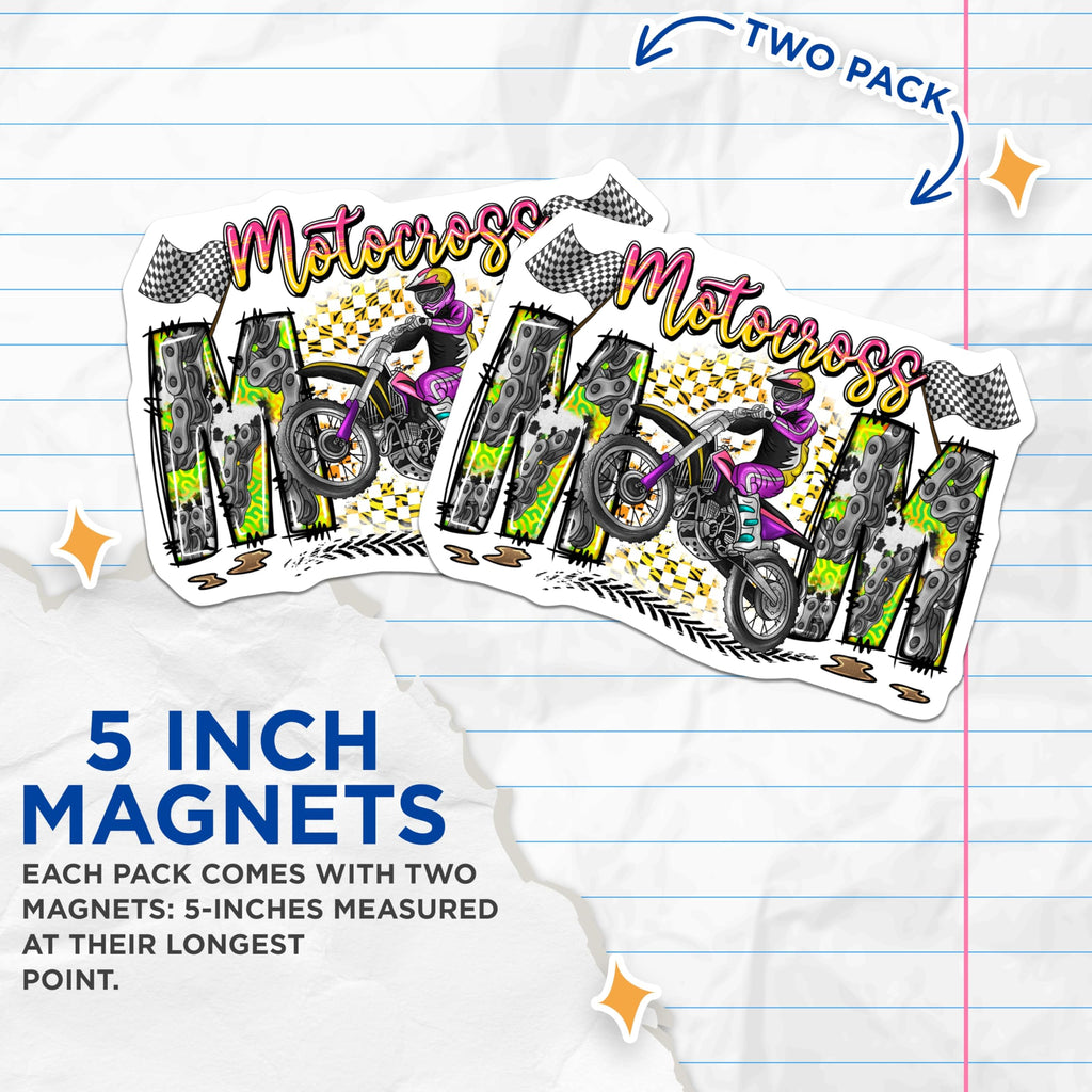 (2 Pack) Motocross Rider Magnets - Dirt Bike Racing Art - Extreme Sport Vehicle Decor - 5 Inches On Longest Side - Thick Durable Magnet - Made in USA - MAG23668