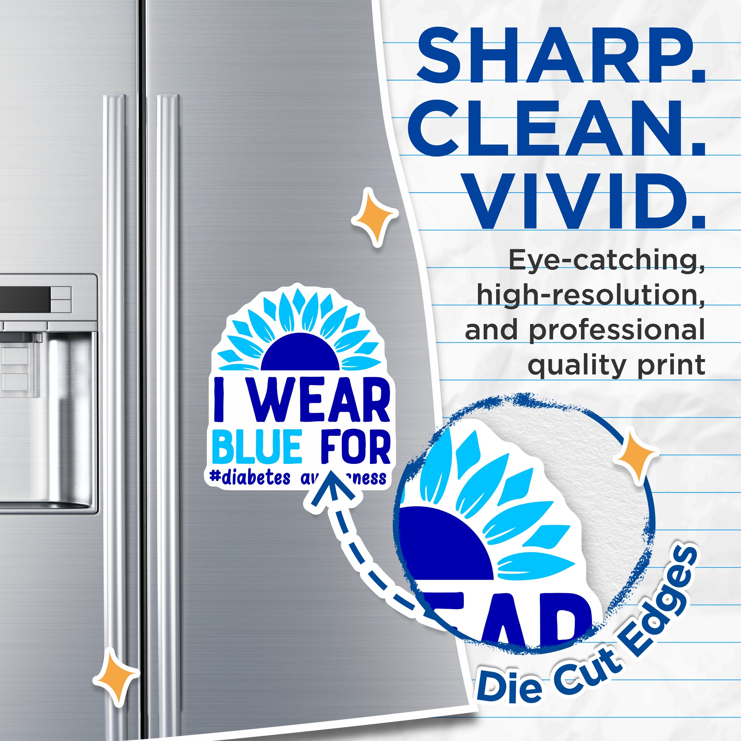 (2 Pack) Diabetes Awareness Magnets - Blue Ribbon Support Decor - Medical Advocate - Health Cause Refrigerator Display - 5 Inches On Longest Side - Thick Durable Magnet - Made in USA - MAG38244