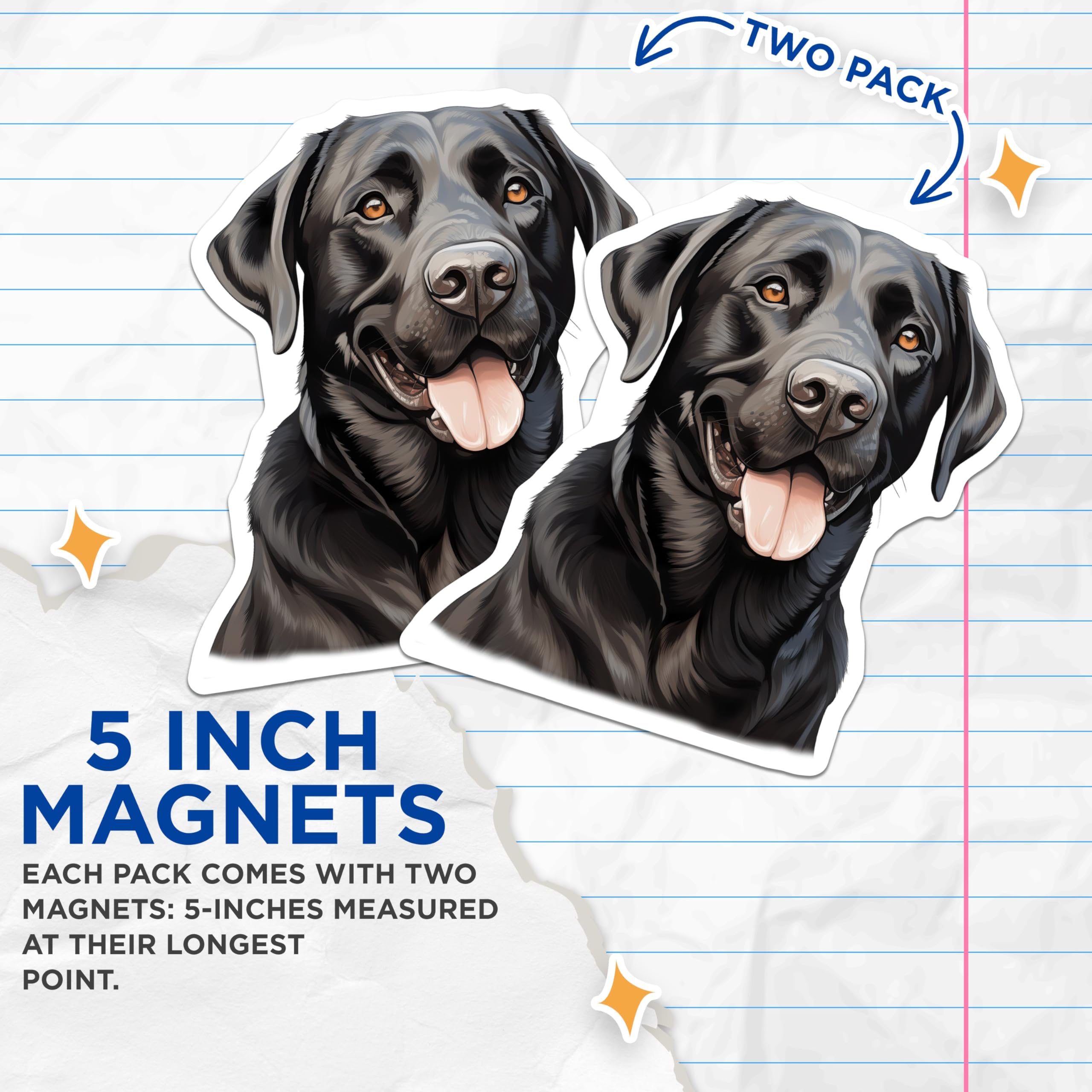 (2 Pack) Black Labrador Retriever Magnets - Happy Dog Lover Kitchen Decor - Pet Owner Fridge Magnet - 5 Inches On Longest Side - Thick Durable Magnet - Made in USA - MAG26434