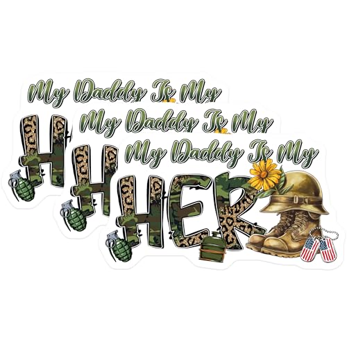 (3 Pack) My Daddy My Hero Decals - Military Hero Decals - Patriotic Hero Design - 3 Inches On Longest Side - Easy Peel & Apply - Made in USA - 3MCS7137