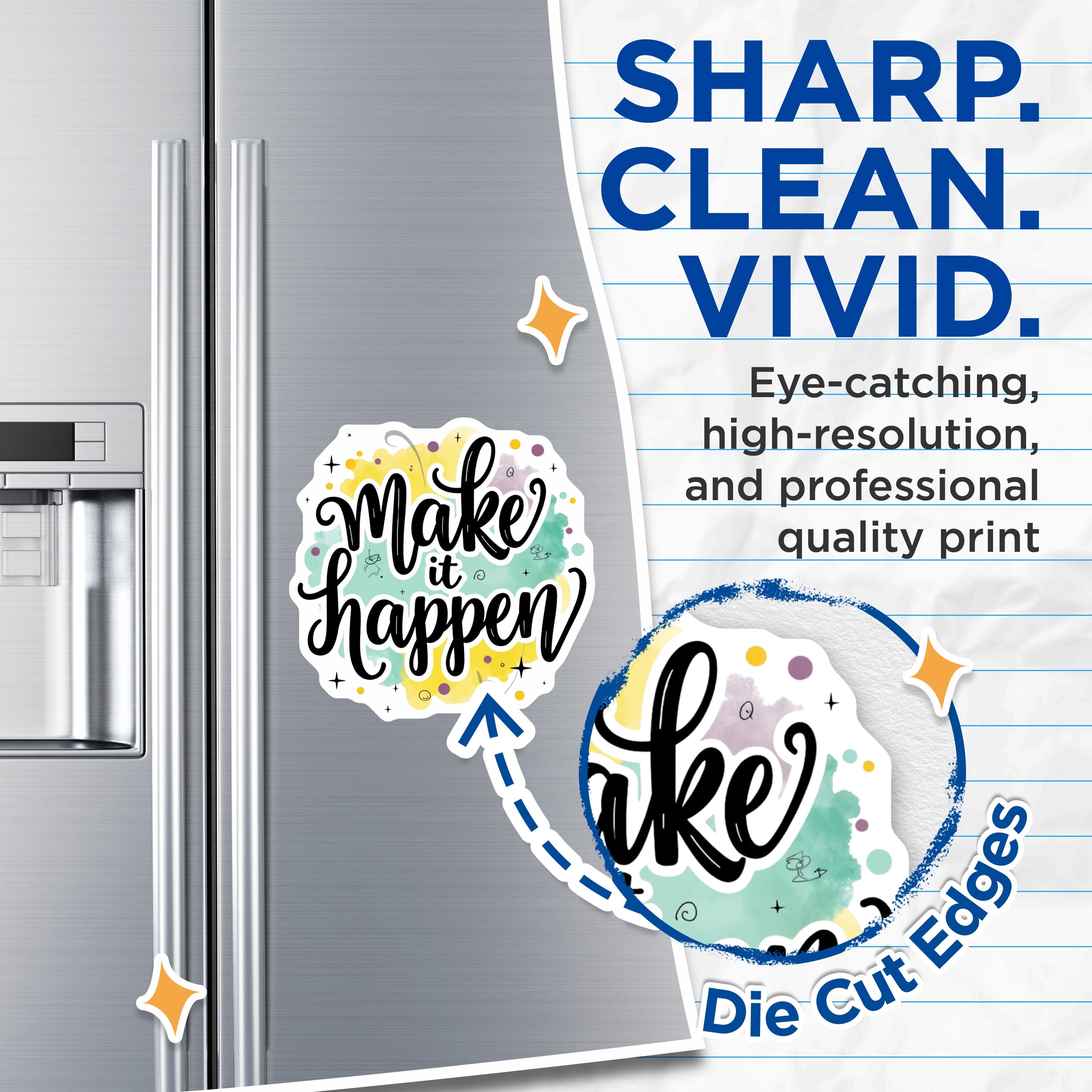 (2 Pack) Make It Happen Magnets - Motivational Quote Fridge Decor - Inspirational Student Entrepreneur Office Decor - 5 Inches On Longest Side - Thick Durable Magnet - Made in USA - MAG38169