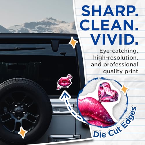 (2 Pack) Lip Stickers - Heart Lipstick Stickers - Romantic Lip Art Stickers - 5" On Longest Side - Sticks to Any Smooth Flat Surface - Made in USA - BMCS3388
