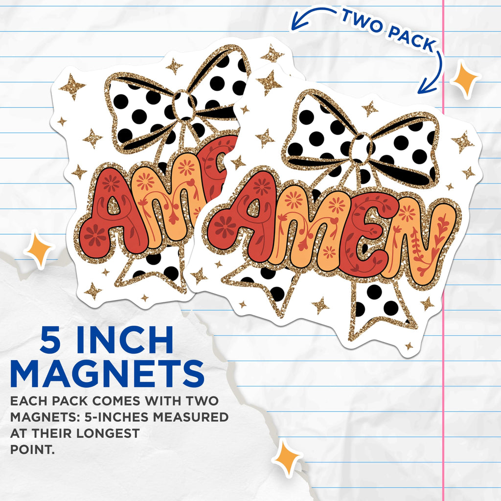 (2 Pack) Amen Faith Magnets - Boho Christian Decor - Spiritual Refrigerator Accessory - 5 Inches On Longest Side - Thick Durable Magnet - Made in USA - MAG29691