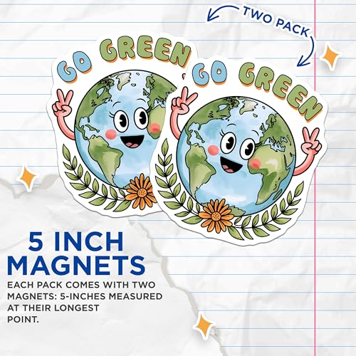 (2 Pack) Go Green Earth Magnets - 5" On Longest Side - for Cars, Fridges, Toolboxes - Made in USA - MAG7685