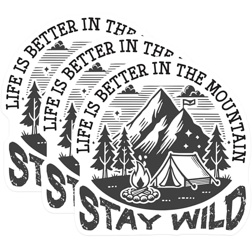 (3 Pack) Mountain Camping Decals - Adventure Outdoors Stickers - Stay Wild Decal - 3 Inches On Longest Side - Easy Peel & Apply - Made in USA - 3MCS4763
