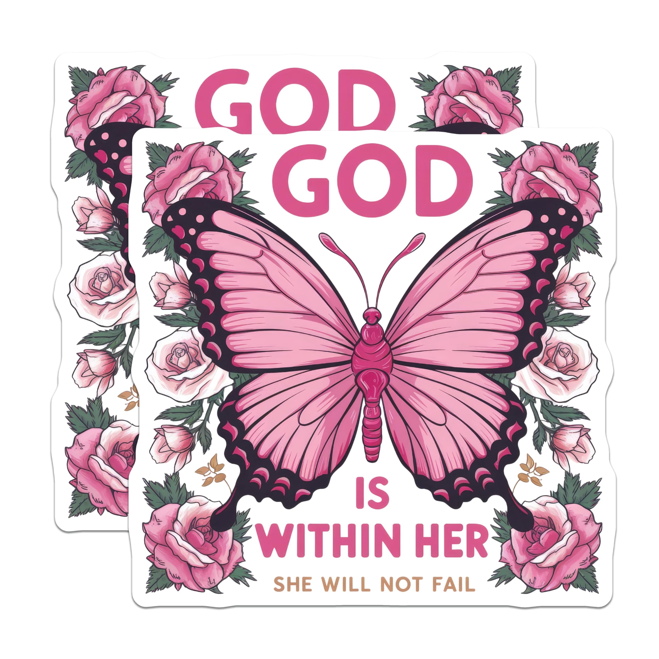 (2 Pack) Inspirational Butterfly Stickers - Motivational Quote - Floral Design - 5" On Longest Side - Sticks to Smooth Flat Surfaces - Made in USA - BMCS8815