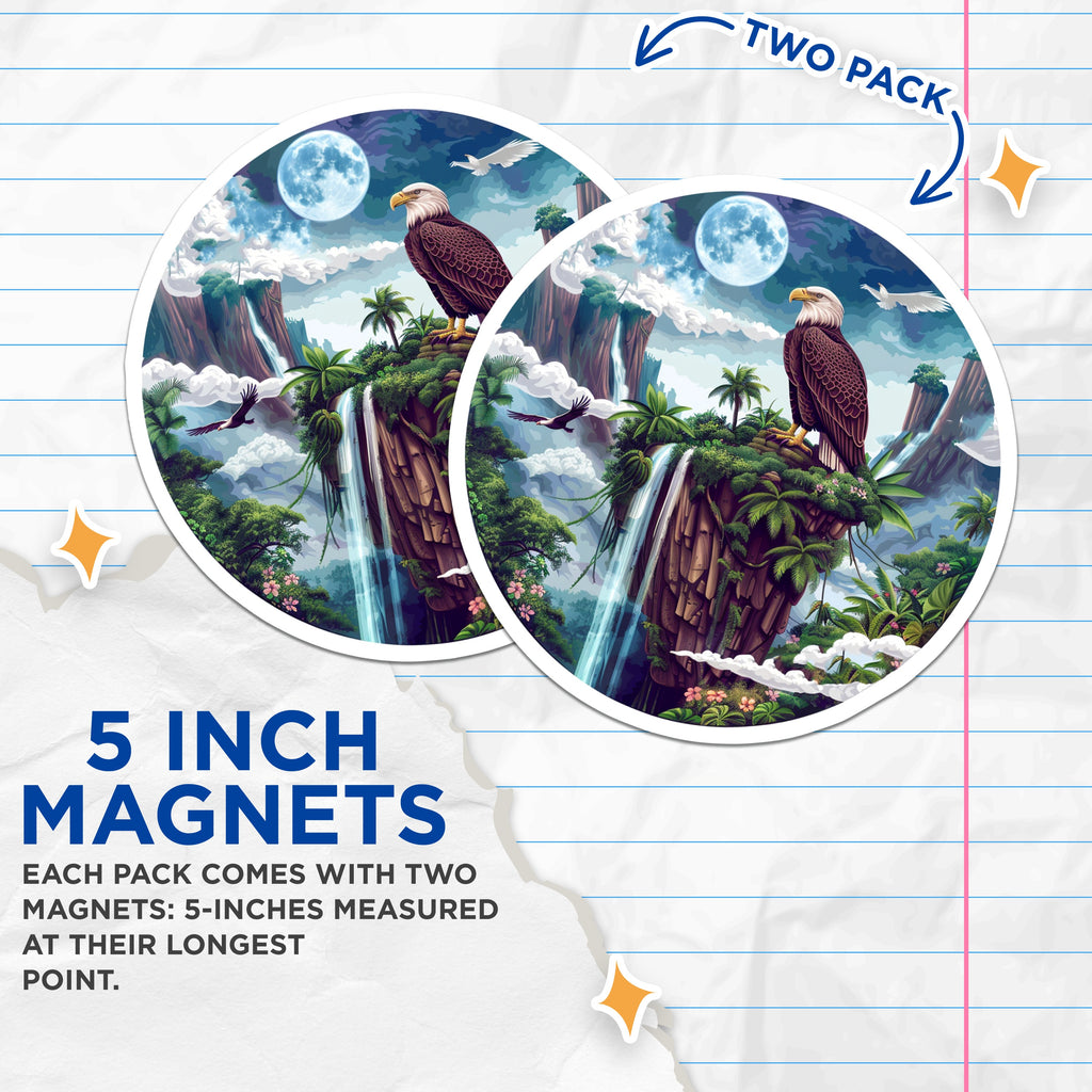 (2 Pack) Bald Eagle Magnets - Nature Scene Art - Fantasy Landscape Decor - Wildlife Illustration - 5 Inches On Longest Side - Thick Durable Magnet - Made in USA - MAG38409