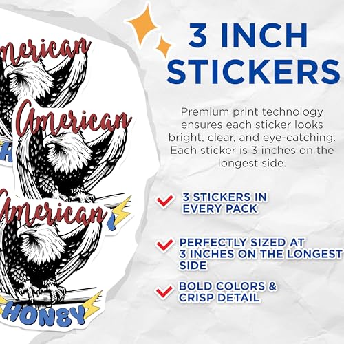 (3 Pack) American Honey Eagle Decals - Patriotic Stickers - Laptop Decal - 3 Inches On Longest Side - Easy Peel & Apply - Made in USA - 3MCS6176