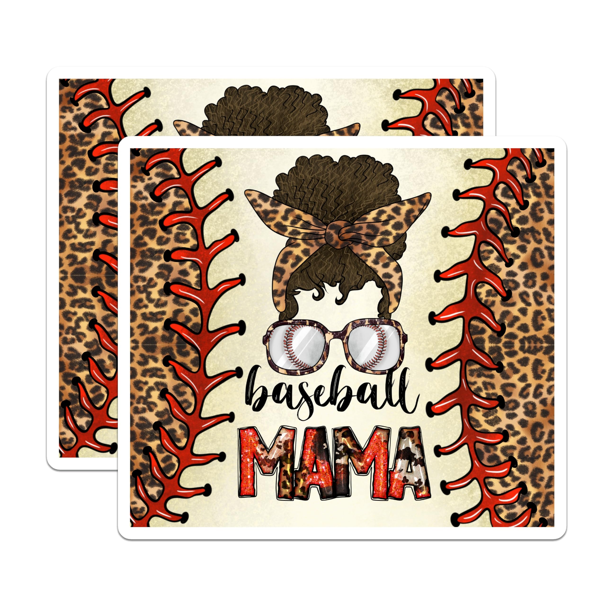 (2 Pack) Baseball Mom Messy Bun Magnets - Leopard Print Mama - Game Day Accessories - 5 Inches On Longest Side - Thick Durable Magnet - Made in USA - MAG29897