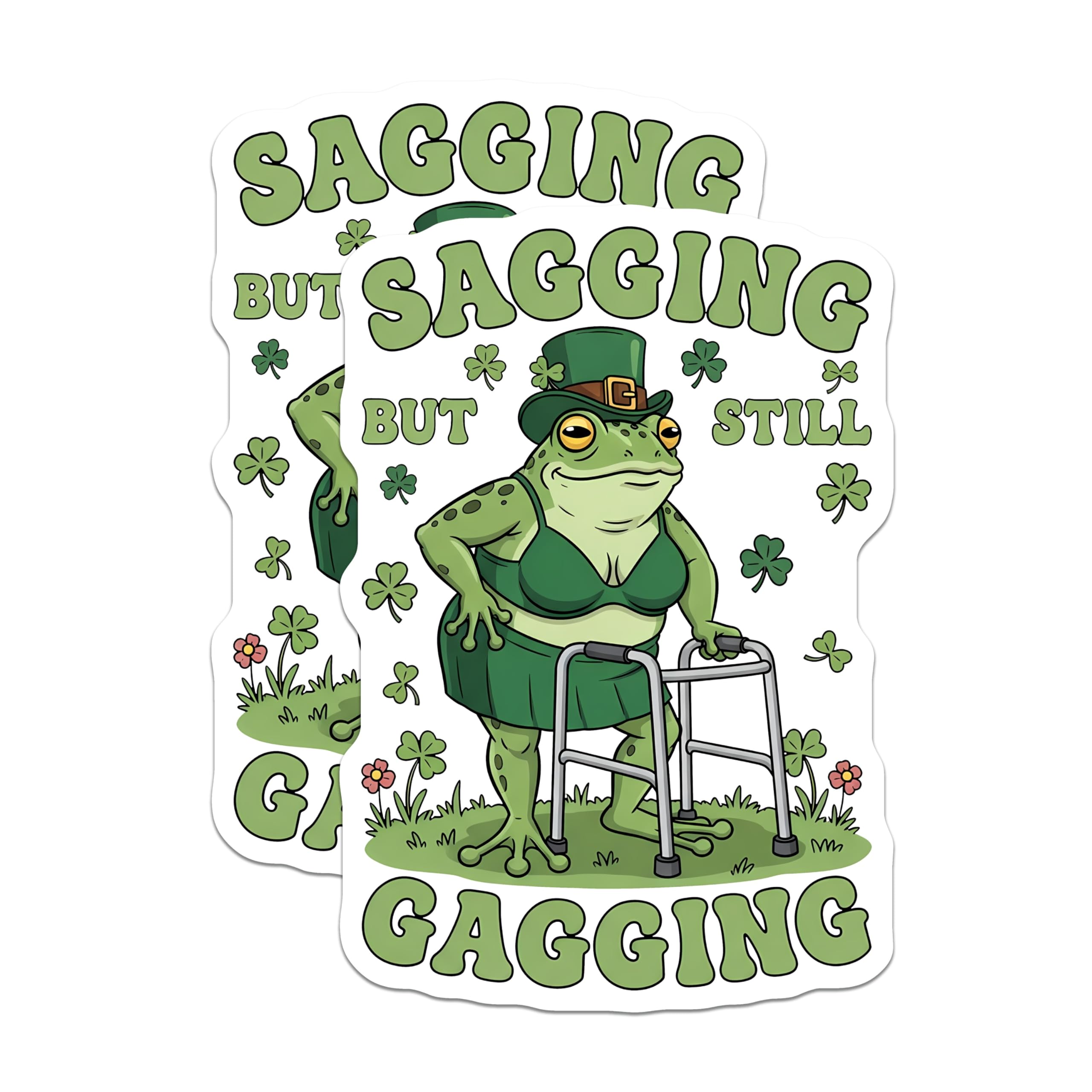 (2 Pack) Sagging Gagging Frog Magnets - St Patricks Day Humor - Funny Fridge Decor - 5" On Longest Side - Premium Magnet - for Cars, Refrigerators, Toolboxes, Lockers - Made in USA - MAG17016