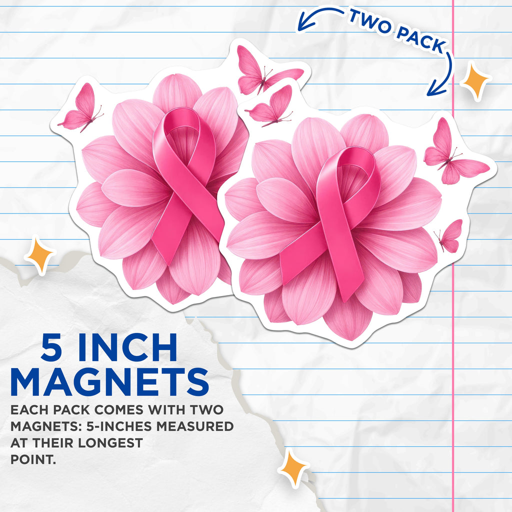 (2 Pack) Breast Cancer Awareness Magnets - Pink Ribbon Flower - Survivor Support Hope Decor - 5 Inches On Longest Side - Thick Durable Magnet - Made in USA - MAG38651