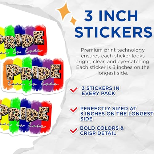 (3 Pack) Pride Decals - Leopard Print - Rainbow Decor - 3 Inches On Longest Side - Easy Peel & Apply - Made in USA - 3MCS7032