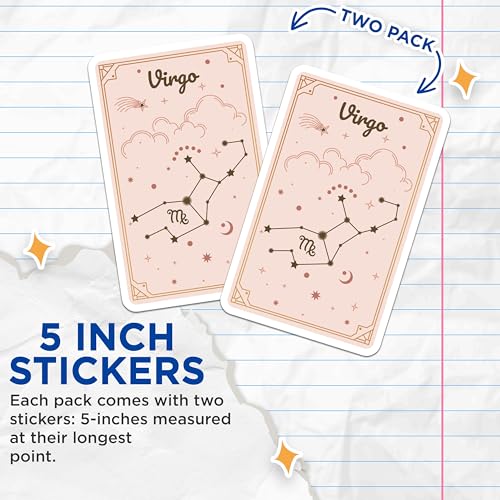 (2 Pack) Virgo Zodiac Stickers - Astrology Constellation - Celestial Star Sign - 5" On Longest Side - Sticks to Smooth Flat Surfaces - Made in USA - BMCS9443