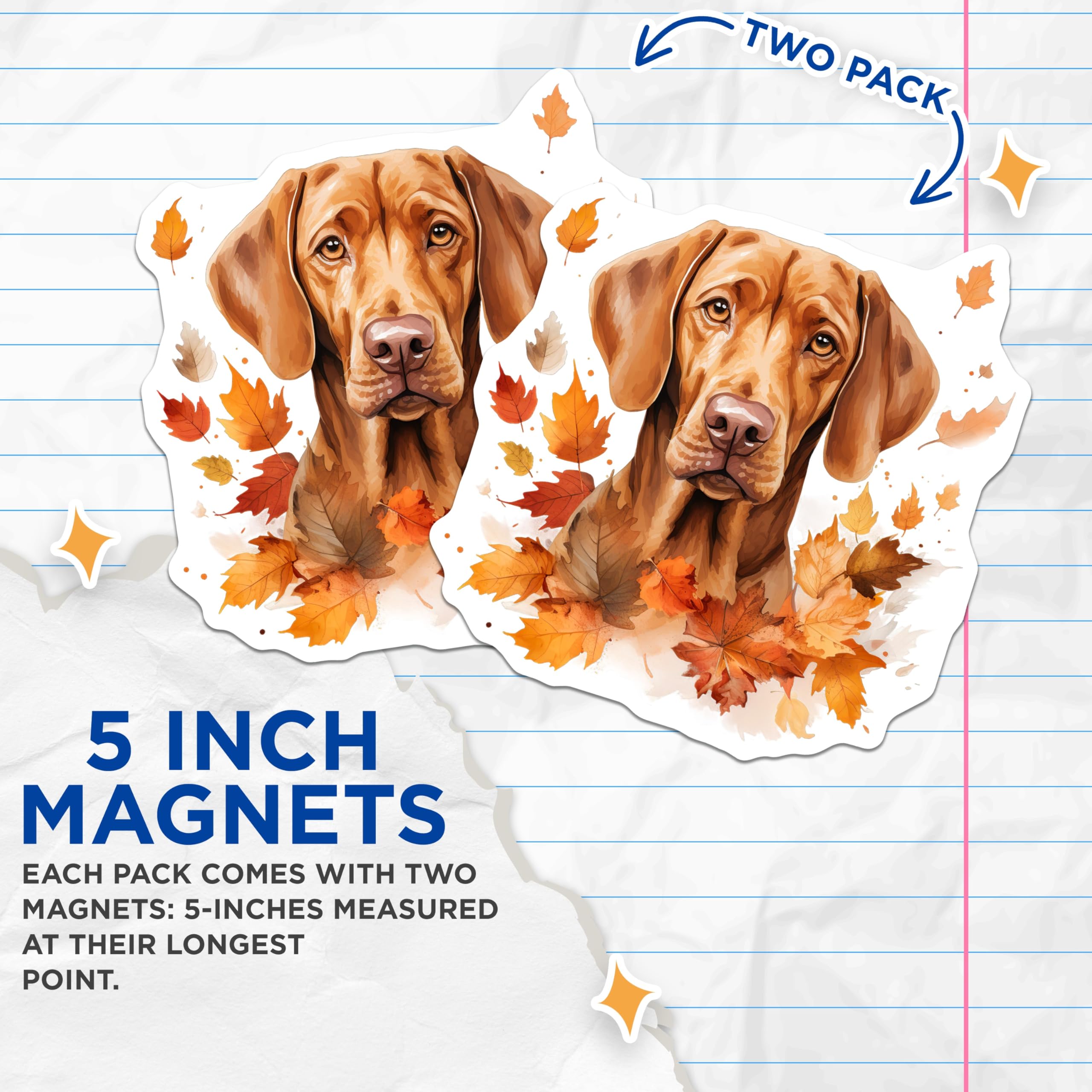 (2 Pack) Vizsla Dog Magnets - Autumn Leaves Decor - Fall Pet Lover Kitchen Fridge - 5 Inches On Longest Side - Thick Durable Magnet - Made in USA - MAG27703