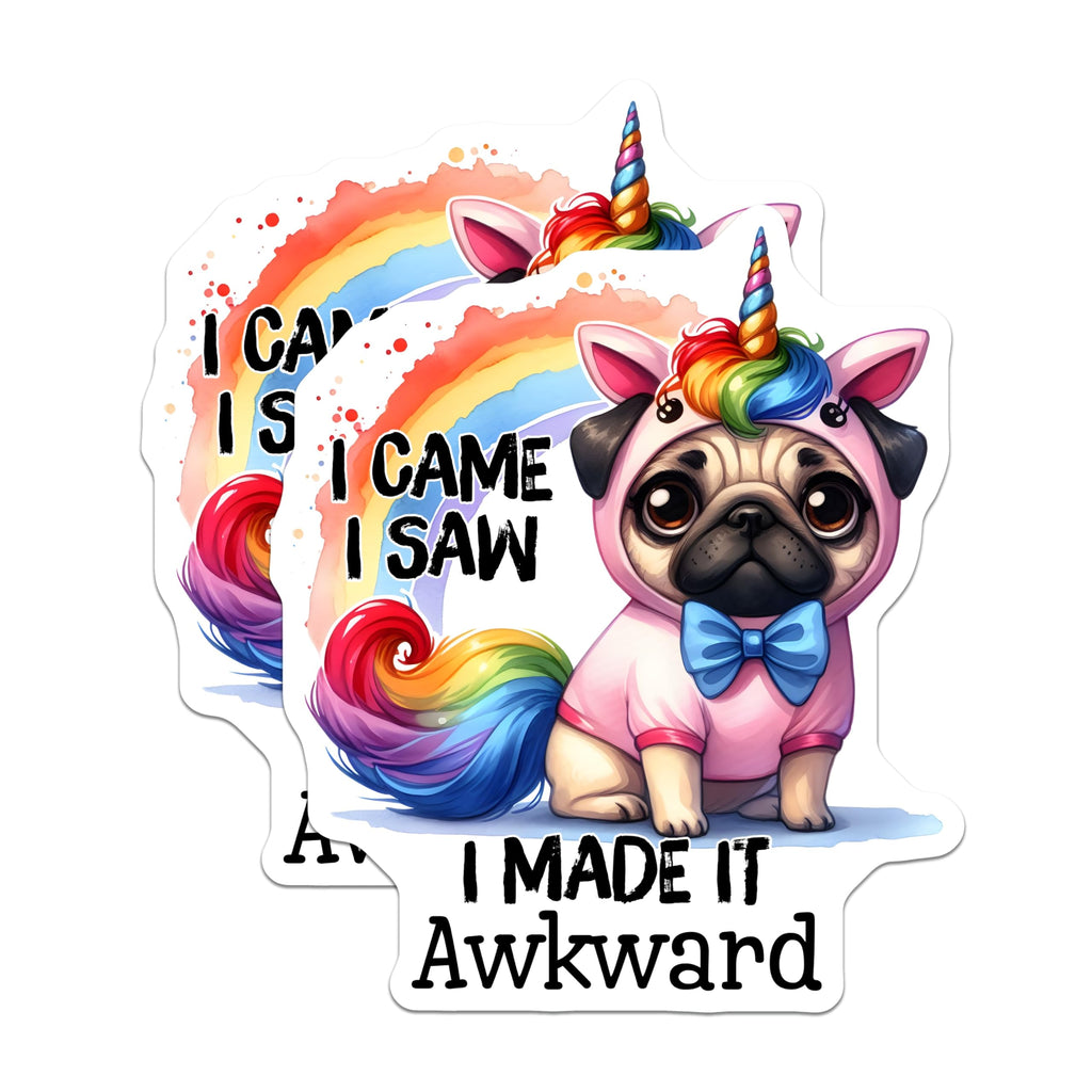(2 Pack) Unicorn Pug Magnets - Rainbow Funny Pug - I Came I Saw Awkward Magnets - 5" On Longest Side - Premium Magnet - for Cars, Refrigerators, Toolboxes, Lockers - Made in USA - MAG16641