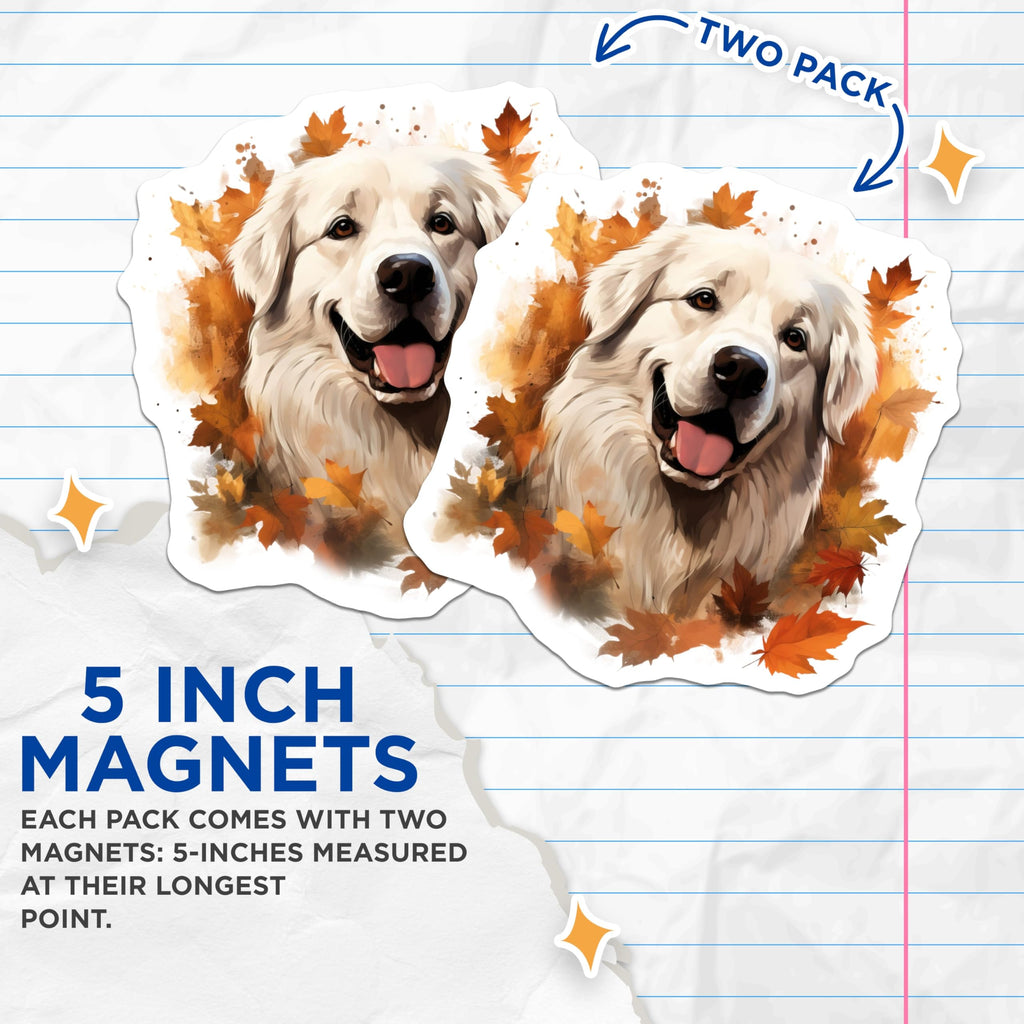 (2 Pack) Great Pyrenees Dog Magnets - Autumn Dog Decor - White Fluffy Pet Art - Dog Owner Display - 5 Inches On Longest Side - Thick Durable Magnet - Made in USA - MAG28980