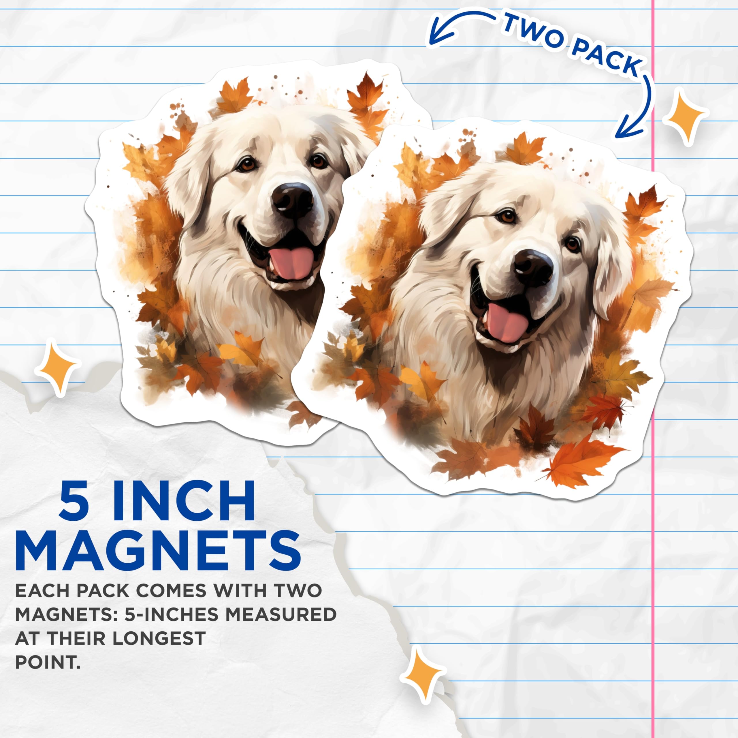 (2 Pack) Great Pyrenees Dog Magnets - Autumn Dog Decor - White Fluffy Pet Art - Dog Owner Display - 5 Inches On Longest Side - Thick Durable Magnet - Made in USA - MAG28980