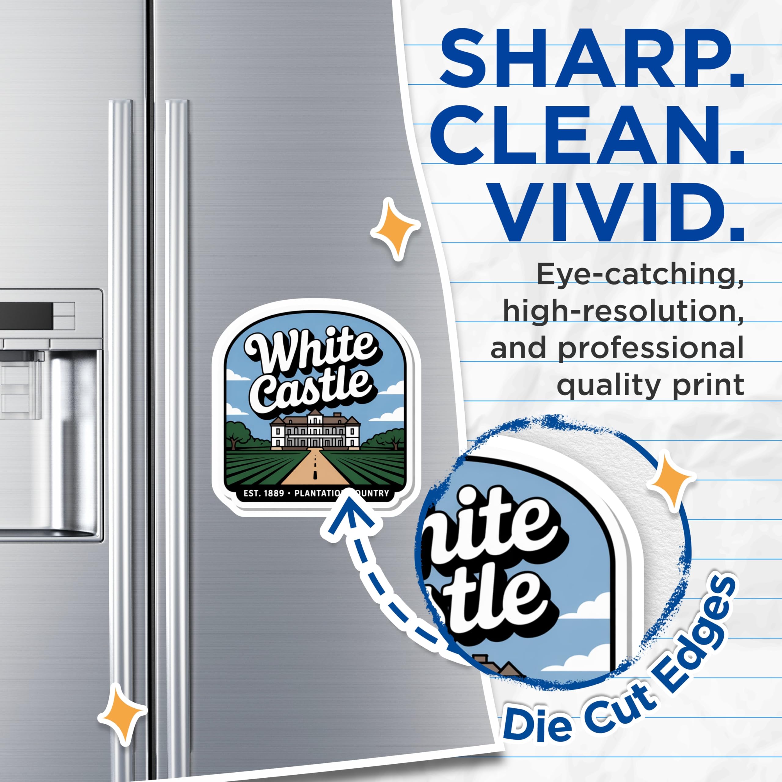 (2 Pack) White Castle Magnets - Plantation Country - Est 1889 Refrigerator Magnets - 5" On Longest Side - Premium Magnet - for Cars, Refrigerators, Toolboxes, Lockers - Made in USA - MAG18327