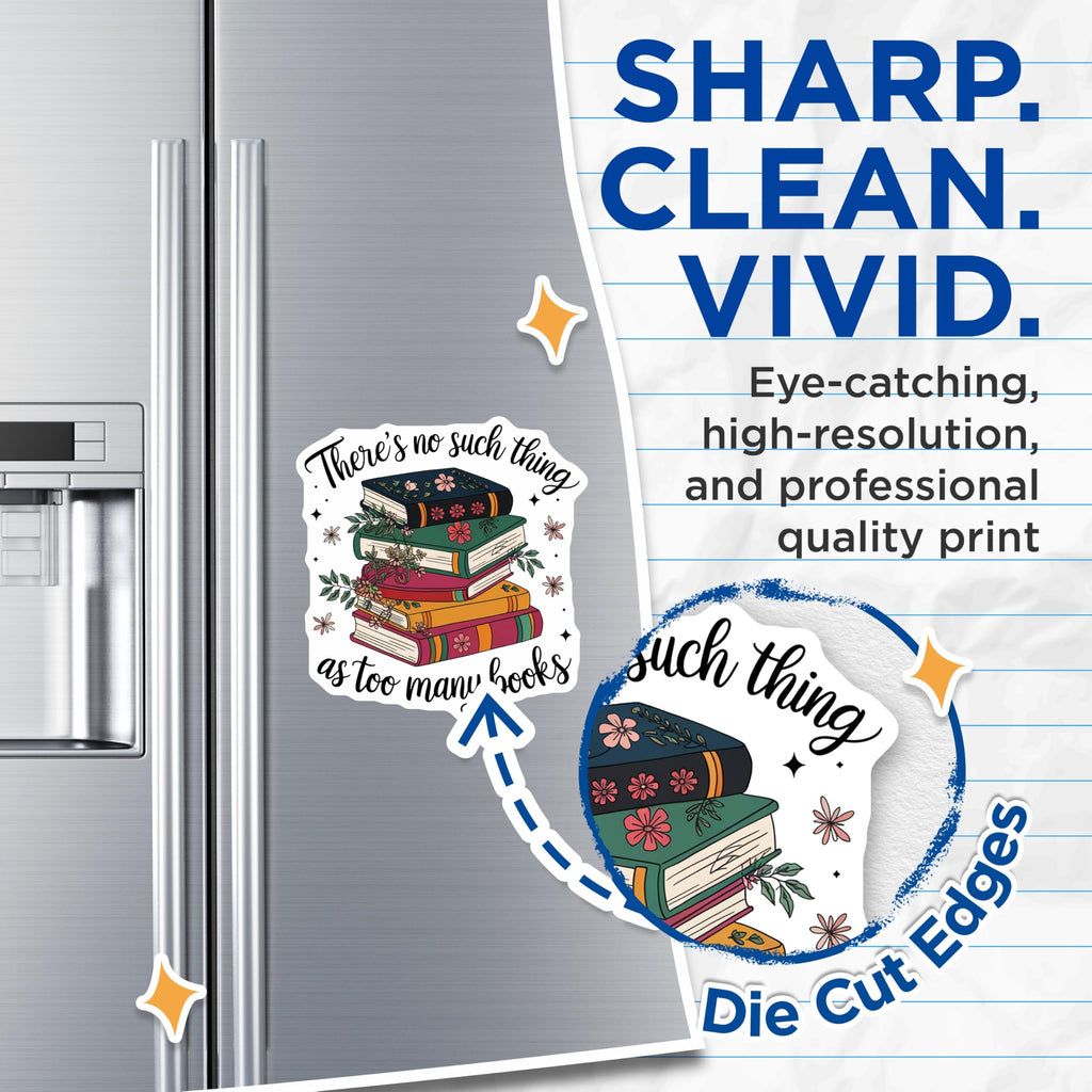 (2 Pack) Book Stack Magnets - Too Many Books Quote - Literary Reader Decor - Bookish Fridge Accessory - 5 Inches On Longest Side - Thick Durable Magnet - Made in USA - MAG19759