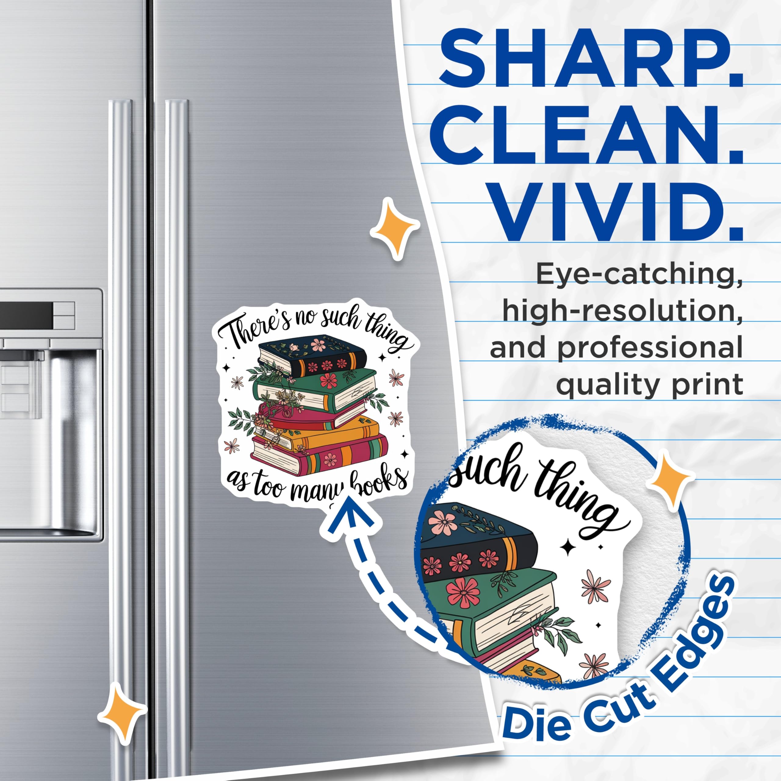 (2 Pack) Book Stack Magnets - Too Many Books Quote - Literary Reader Decor - Bookish Fridge Accessory - 5 Inches On Longest Side - Thick Durable Magnet - Made in USA - MAG19759