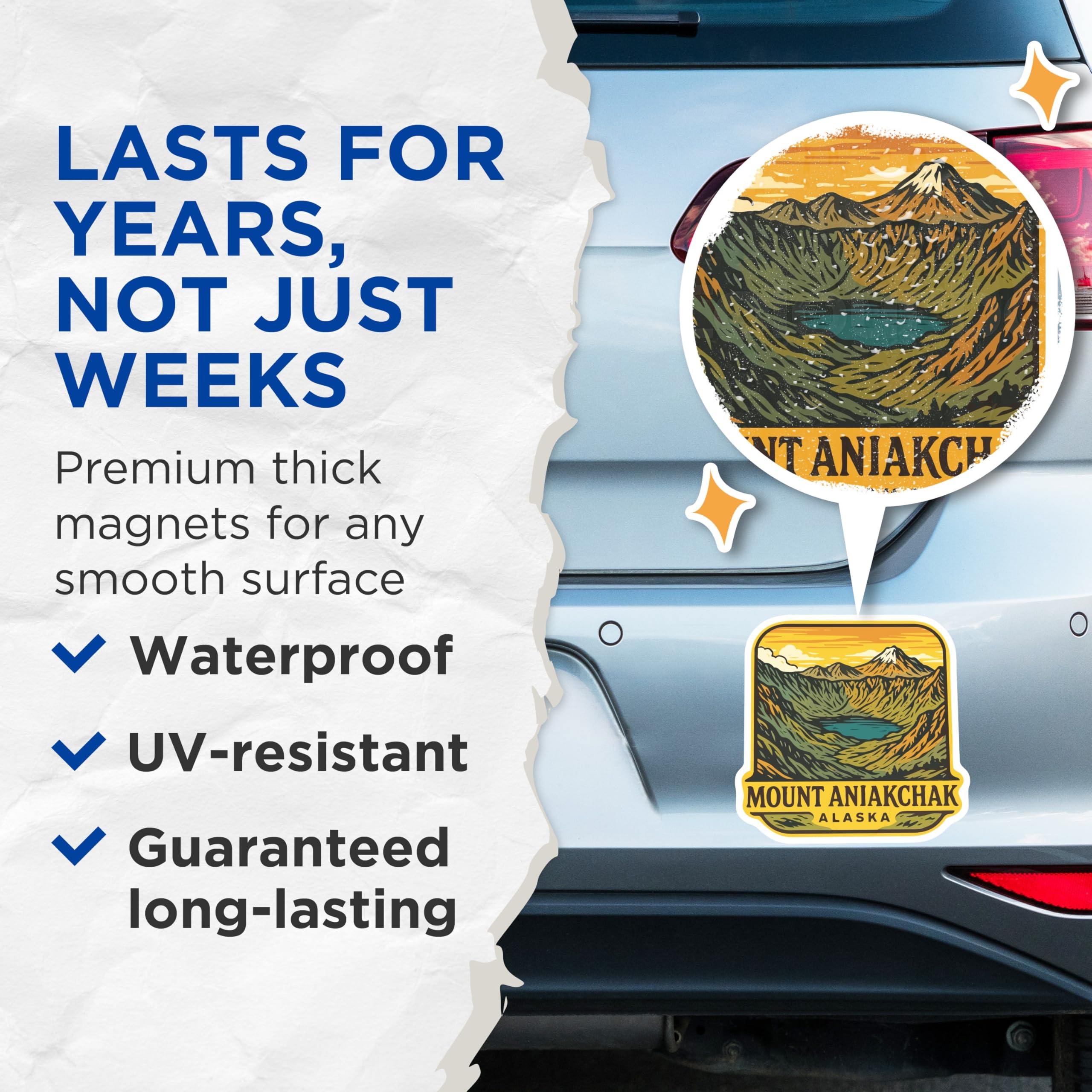 (2 Pack) Mount Aniakchak Alaska Magnets - National Monument Travel - Vintage Style Art - 5 Inches On Longest Side - Thick Durable Magnet - Made in USA - MAG19779