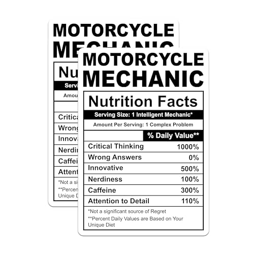 (2 Pack) Motorcycle Mechanic Magnets - Nutrition Facts Design - Funny Gift for Mechanics - Garage - Mechanic Humor - 5" On Longest Side - for Cars, Fridges, Toolboxes - Made in USA - MAG4141