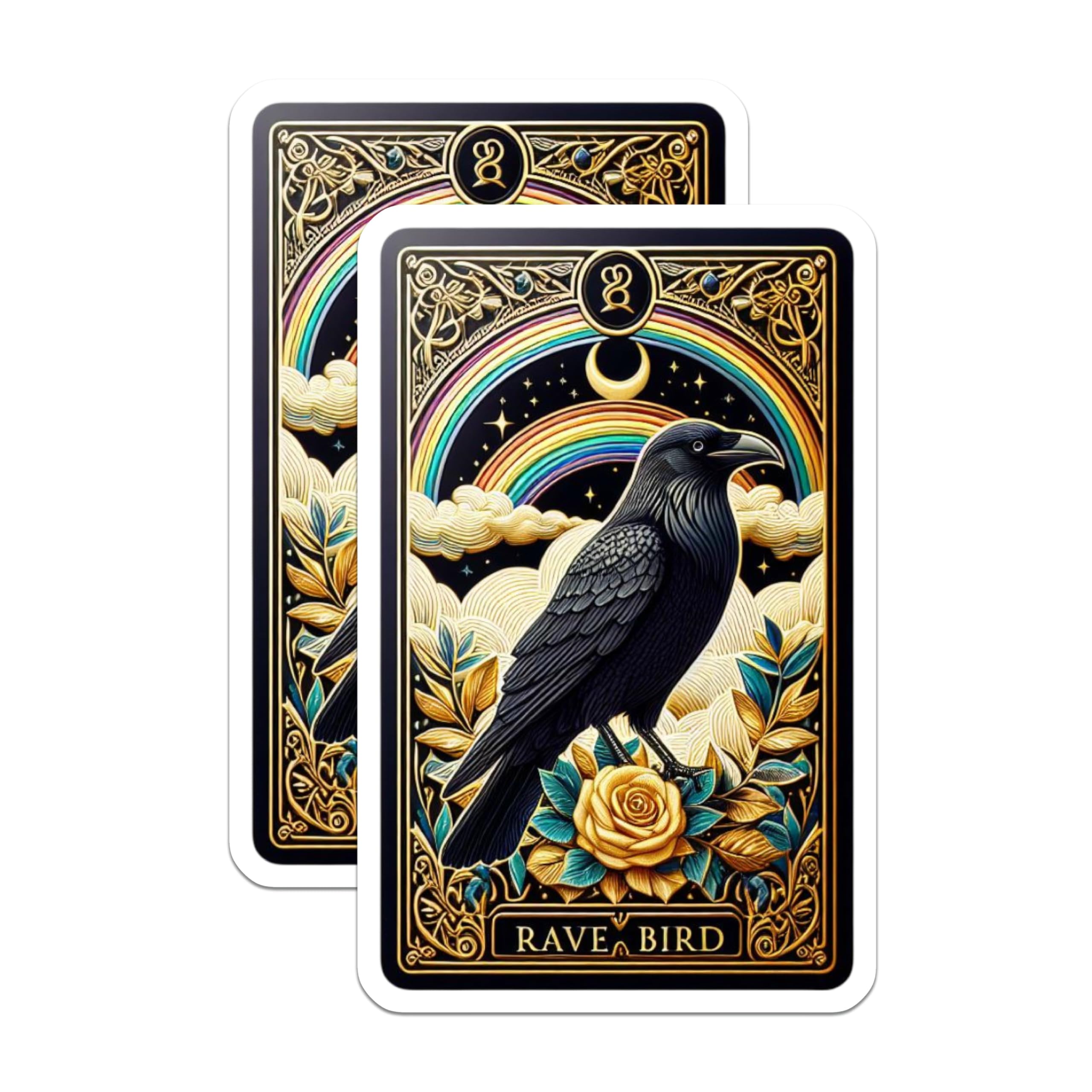 (2 Pack) Mystical Raven Crow Magnets - Vibrant Rainbow Celestial Art - Ornate Golden Rose Fridge Decor - 5 Inches On Longest Side - Thick Durable Magnet - Made in USA - MAG21544