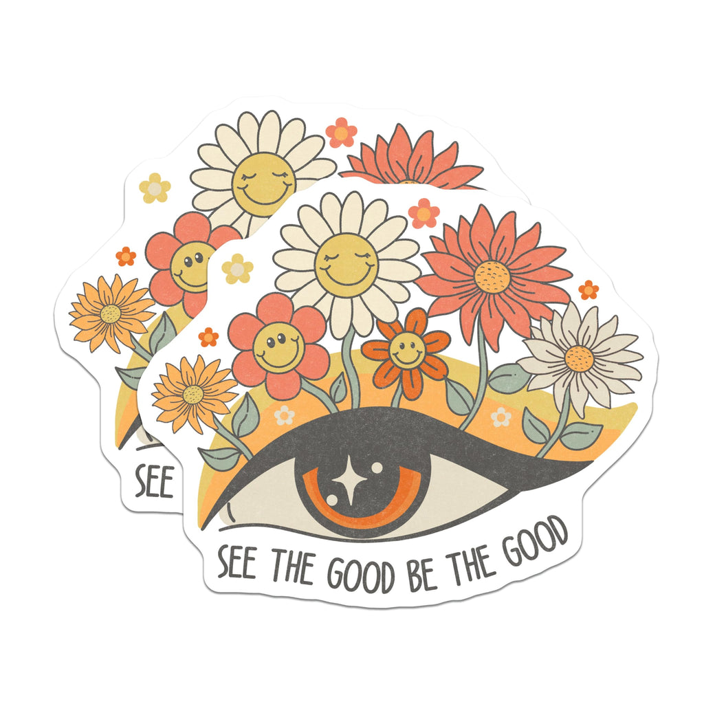(2 Pack) Floral Eye Magnets - Positive Affirmation - Groovy Flower Power Decor - 5" On Longest Side - Premium Magnet - for Cars, Refrigerators, Toolboxes, Lockers - Made in USA - MAG15427