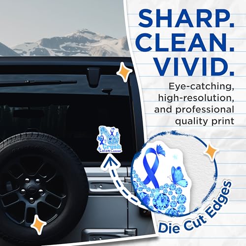 (2 Pack) Crush Colon Cancer Stickers - Cancer Awareness Stickers - Blue Butterfly High Heel Stickers - 5" On Longest Side - Sticks to Any Smooth Flat Surface - Made in USA - BMCS3396