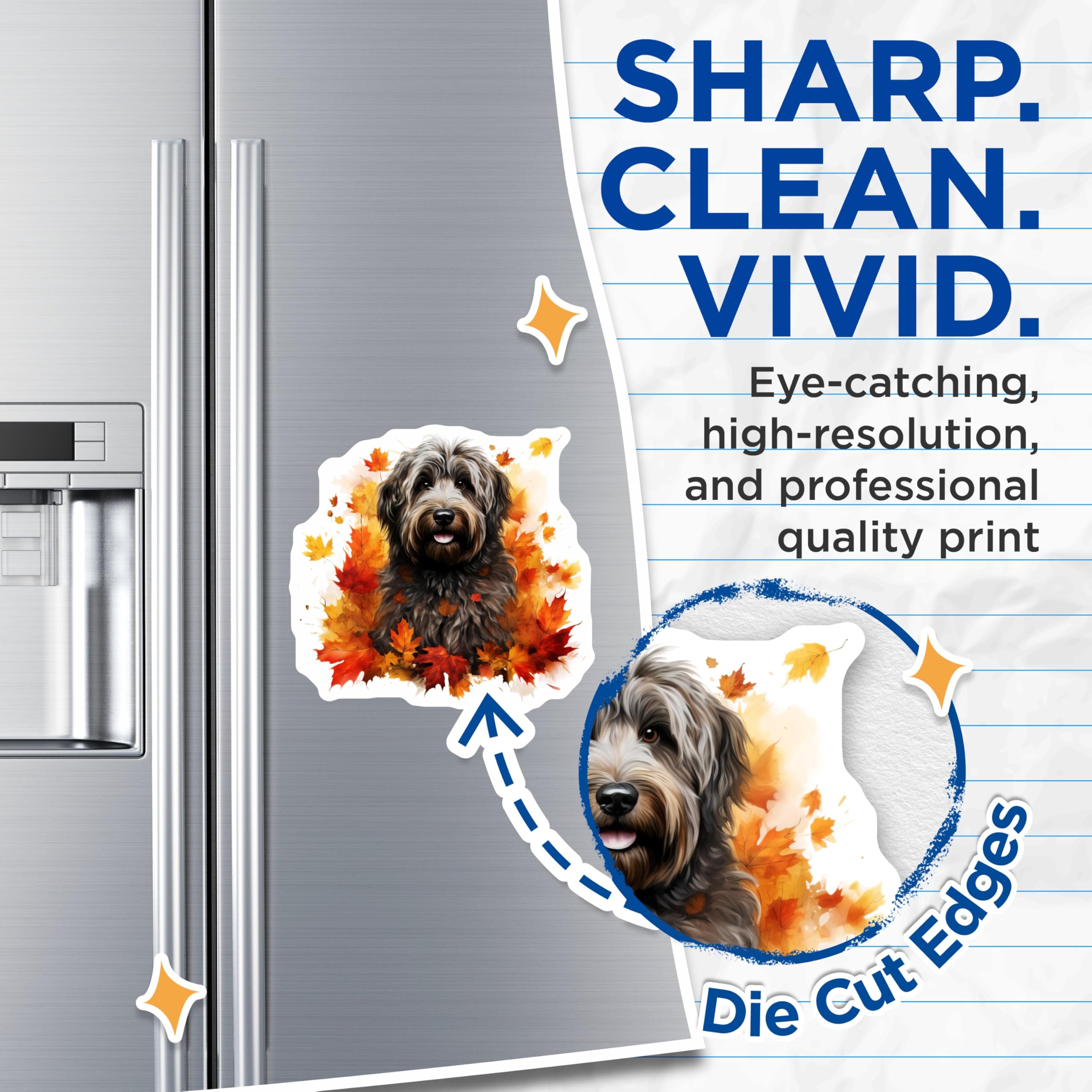 (2 Pack) Doodle Dog Magnets - Autumn Leaves Decor - Fall Pet Lover Kitchen Decor - 5 Inches On Longest Side - Thick Durable Magnet - Made in USA - MAG30985