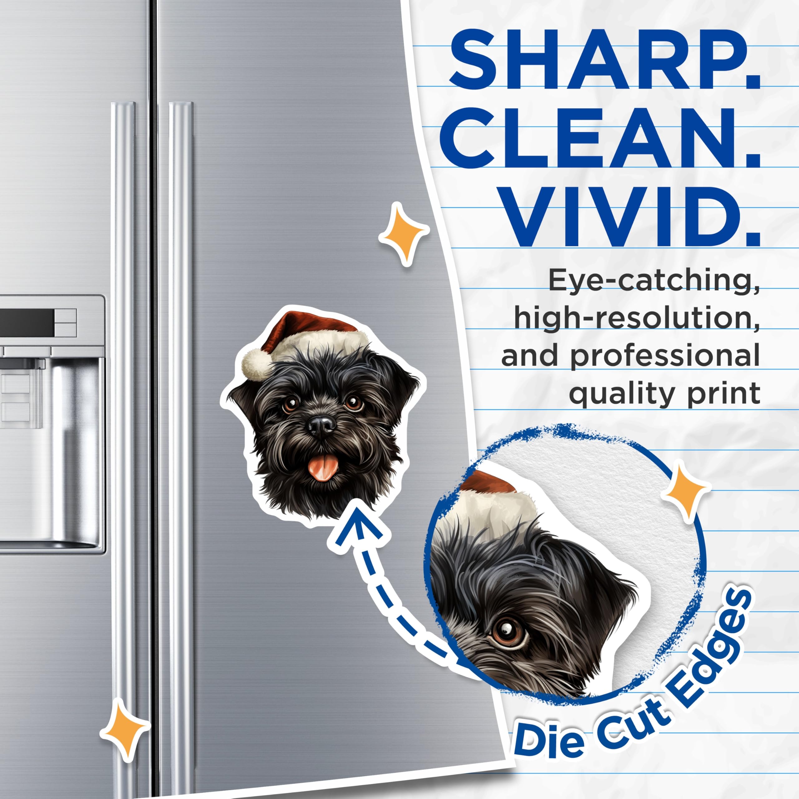 (2 Pack) Christmas Dog Magnets - Santa Hat Pet Decor - Dog Lover Holiday Accent - 5 Inches On Longest Side - Thick Durable Magnet - Made in USA - MAG25564