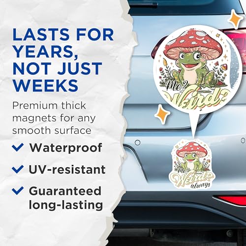 (2 Pack) Frog Mushroom Magnets - Funny Frog Art - Quirky Animal - Unique Refrigerator Magnets - 5" On Longest Side - for Cars, Fridges, Toolboxes - Made in USA - MAG3766
