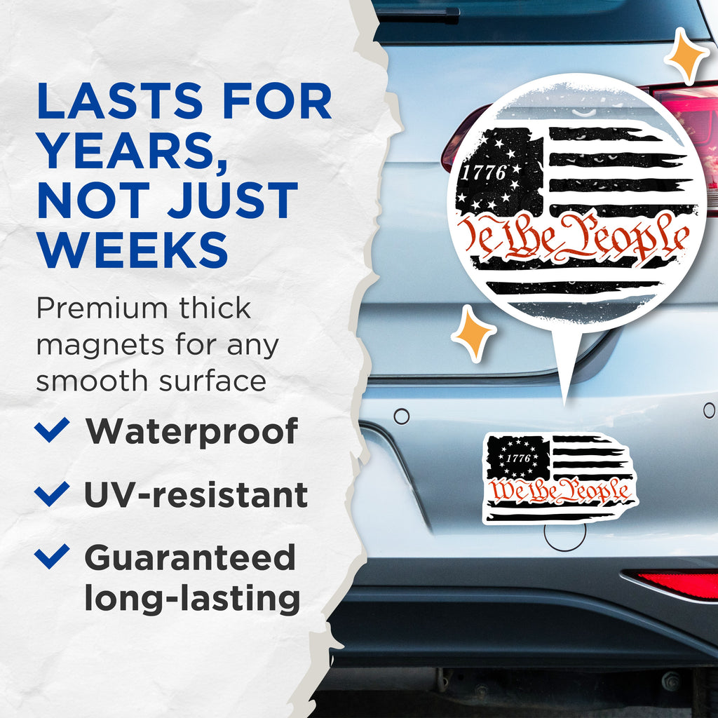 (2 Pack) We The People Magnets - 1776 Distressed American Flag - Patriotic Freedom Decor - USA Constitution Pride - 5 Inches On Longest Side - Thick Durable Magnet - Made in USA - MAG37556