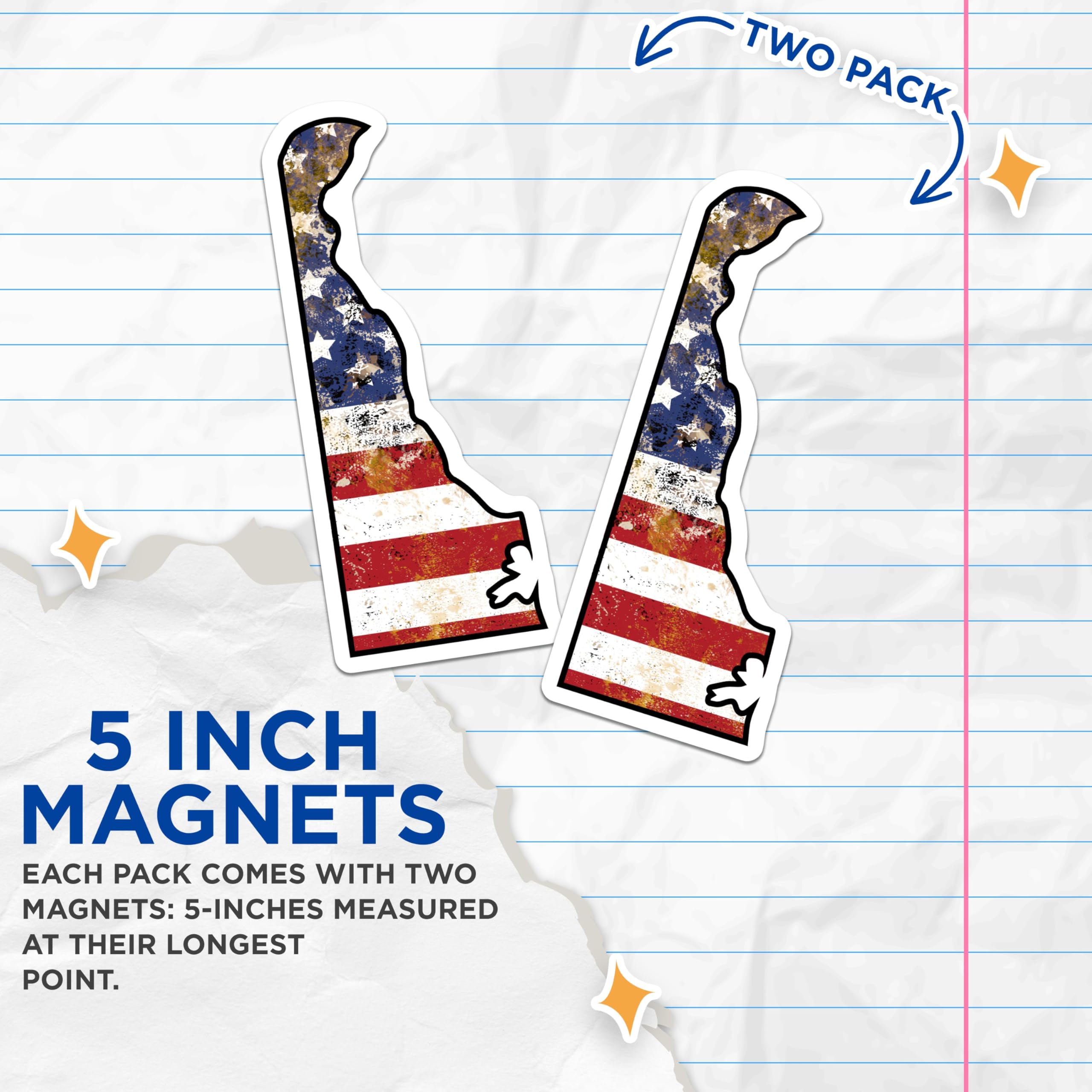 (2 Pack) Delaware State Magnets - American Flag - Delaware Pride Decor - 5" On Longest Side - Premium Magnet - for Cars, Refrigerators, Toolboxes, Lockers - Made in USA - MAG18659