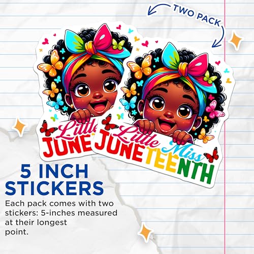 (2 Pack) Little Miss Juneteenth Stickers - Holiday Celebration - Kid-Friendly Art - 5" On Longest Side - Sticks to Smooth Flat Surfaces - Made in USA - BMCS7363