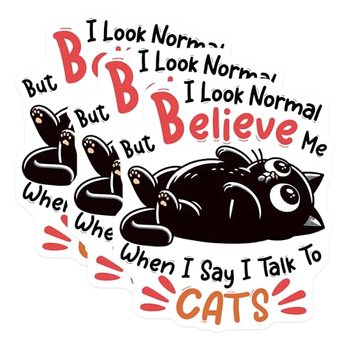 (3 Pack) Funny Cat Decals - Talking Cat Stickers - Laptop Decal - 3 Inches On Longest Side - Easy Peel & Apply - Made in USA - 3MCS6138