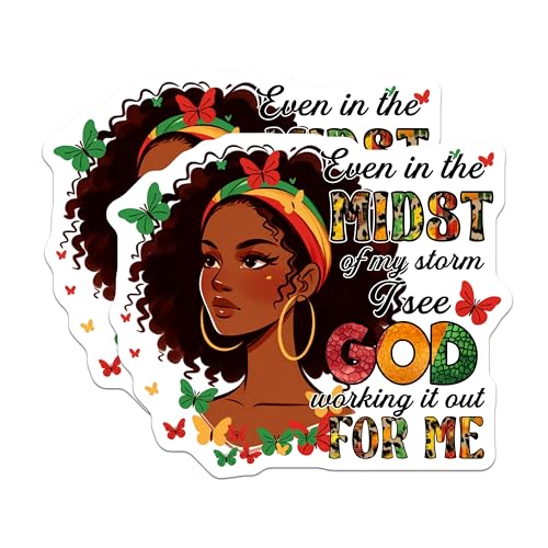 (2 Pack) Inspirational Black Girl Stickers - Positive Phrase - Faith Quote - 5" On Longest Side - Sticks to Smooth Flat Surfaces - Made in USA - BMCS7852