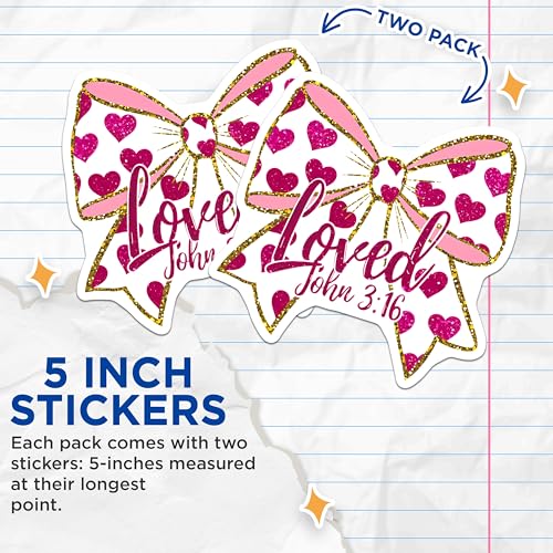 (2 Pack) Loved John 3:16 Stickers - Inspirational Heart Stickers - Christian Faith Stickers - 5" On Longest Side - Sticks to Any Smooth Flat Surface - Made in USA - BMCS3079