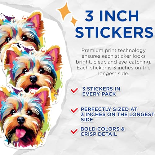 (3 Pack) Yorkie Decals - Yorkshire Terrier - Laptop Decal - 3 Inches On Longest Side - Easy Peel & Apply - Made in USA - 3MCS0853
