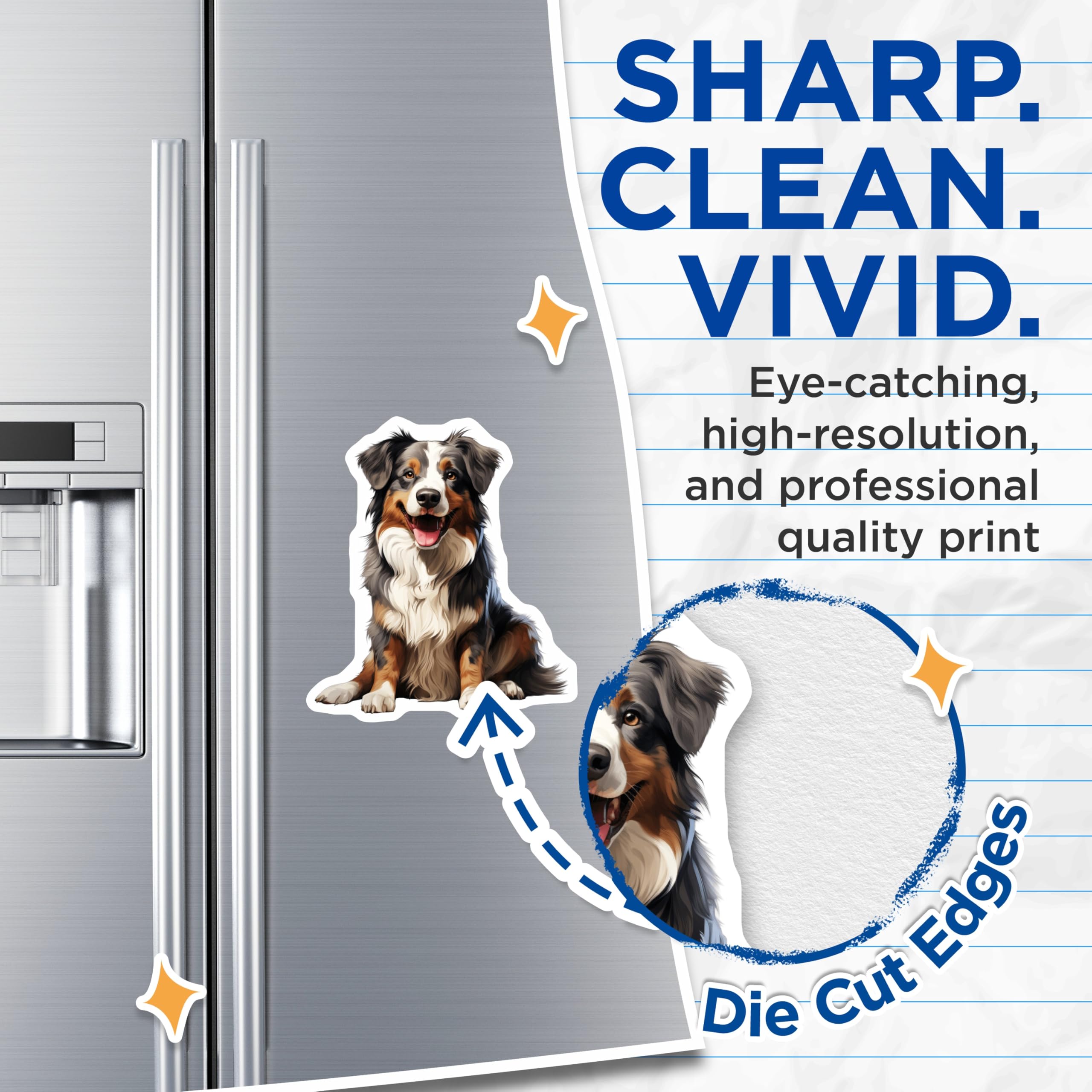 (2 Pack) Australian Shepherd Magnets - Happy Aussie Dog Decor - Pet Owner Refrigerator Art - Dog Mom Locker Accessory - 5 Inches On Longest Side - Thick Durable Magnet - Made in USA - MAG30553