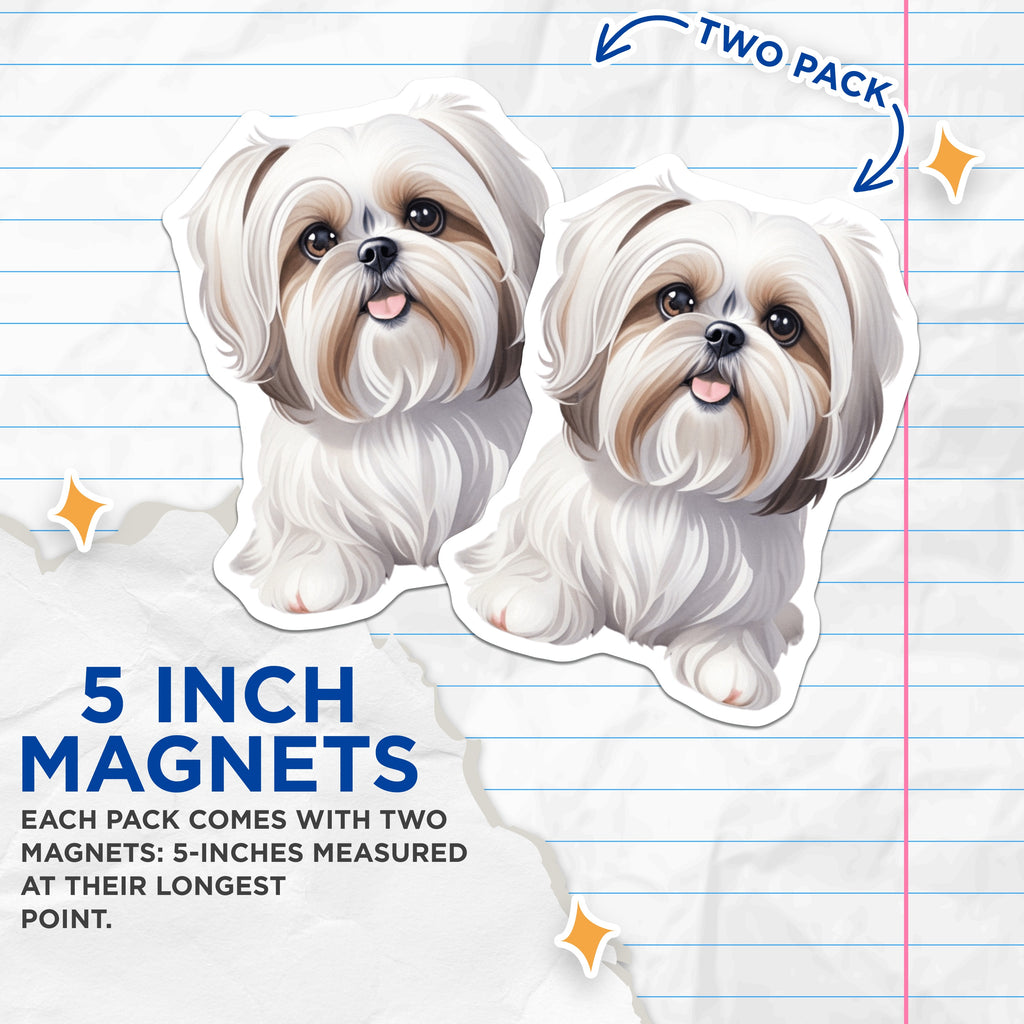 (2 Pack) Cute Shih Tzu Puppy Magnets - Dog Lover Decor - Pet Parent Refrigerator Art - 5 Inches On Longest Side - Thick Durable Magnet - Made in USA - MAG37213
