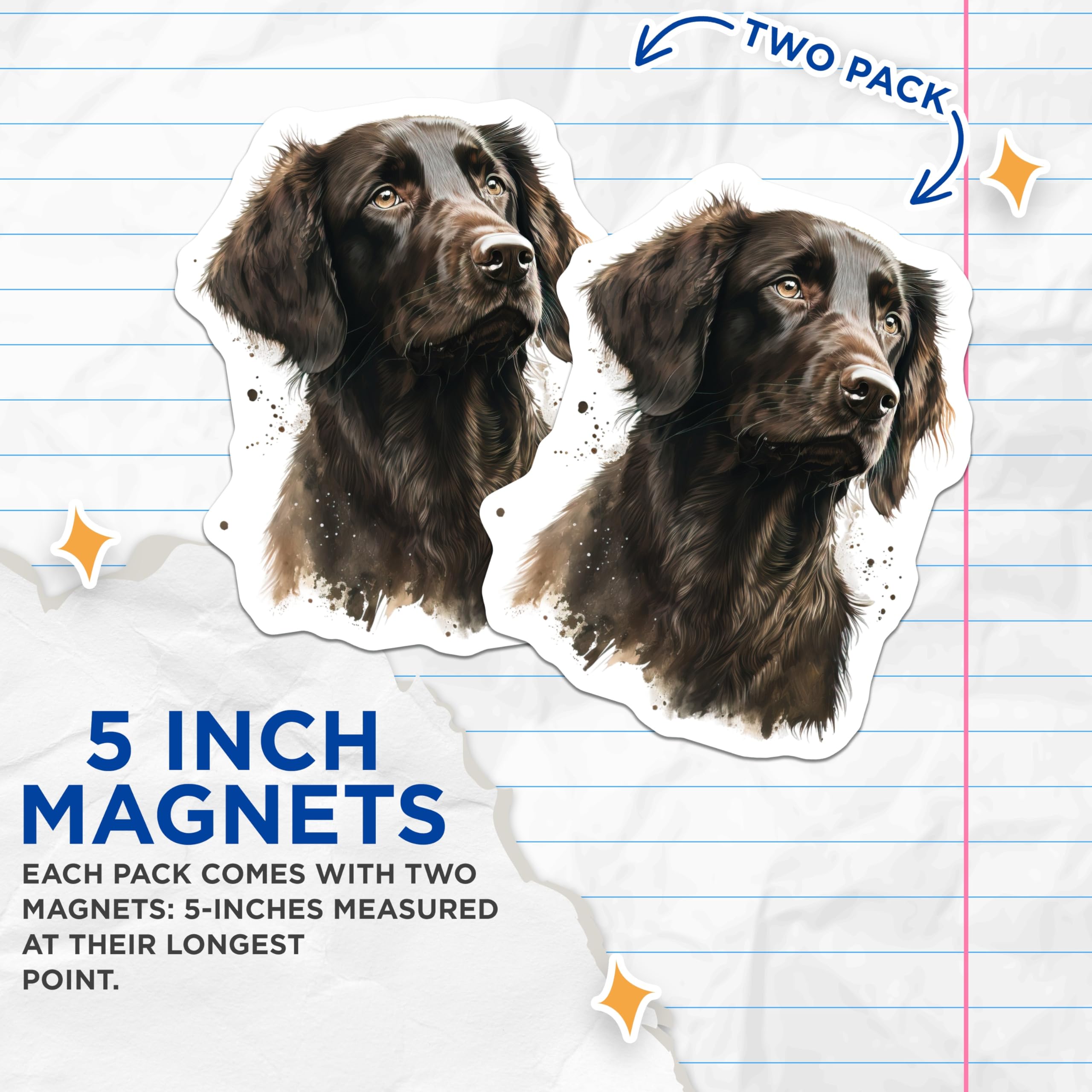 (2 Pack) Flat Coated Retriever Magnets - Dog Lover Decor - Pet Mom Accessory - 5 Inches On Longest Side - Thick Durable Magnet - Made in USA - MAG27393