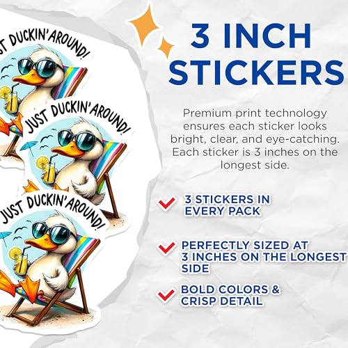 (3 Pack) Duckin Around Decals - Relaxing Duck - Summer Beach Scene Decal- 3 Inches On Longest Side - Easy Peel & Apply - Made in USA - 3MCS5100